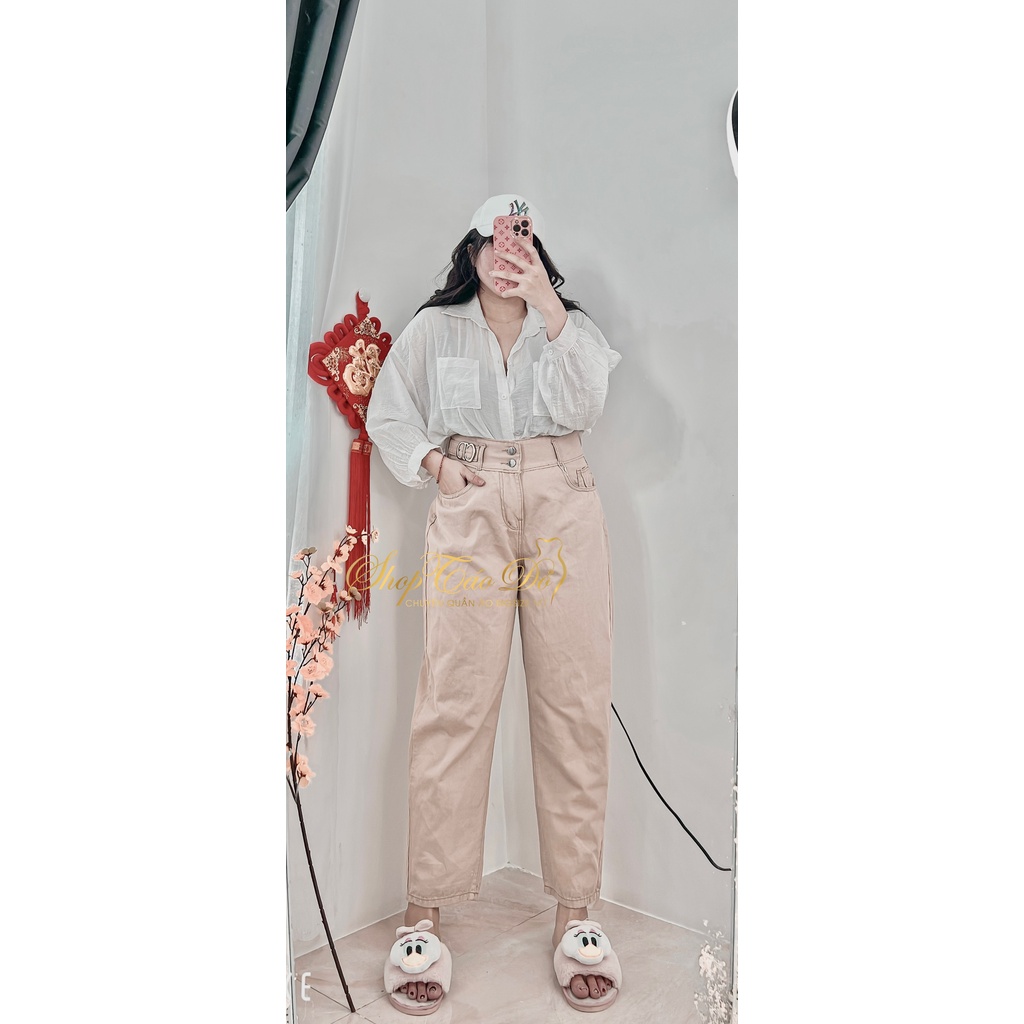 (TÁO ĐỎ BIGSIZE 55-90KG) Quần kaki nữ dáng baggy, siêu lưng cao basic 3 màu nhấn eo CD J08 ( ảnh thật shop chụp )