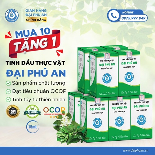 MUA 10 TẶNG 1 - Combo 10 chai tinh dầu thực vật Đại Phú An 15ml