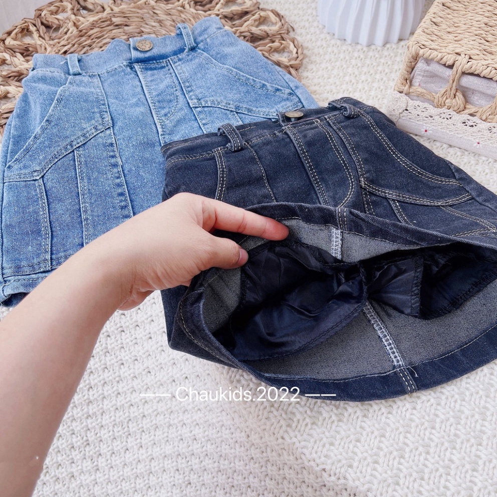 Chân váy bé gái chỉ nổi, Chân váy jeans sành điệu cho bé gái