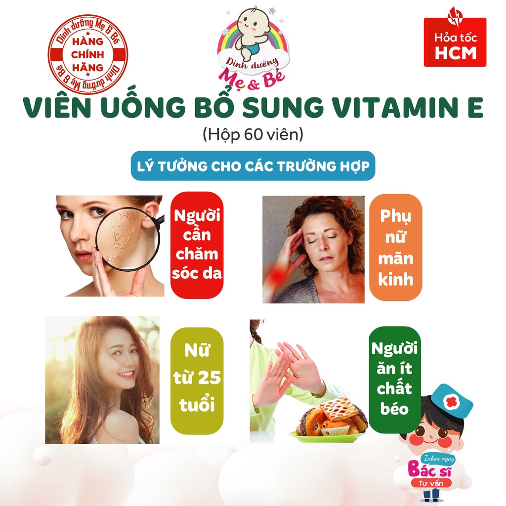 Viên uống vitamin E Bioco Huvit E4 (H/60v) - làm chậm quá trình lão hóa, mờ tàn nhang, vết nám