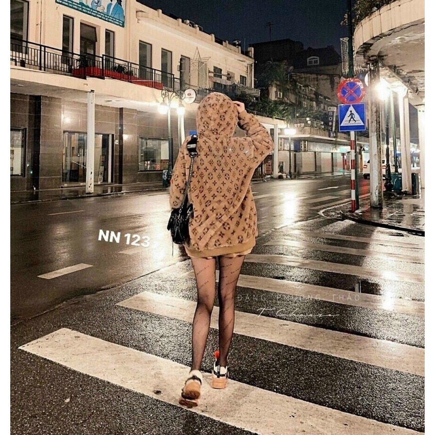 Áo mũ lông 2 lớp dáng trùm mông - Hàng L1