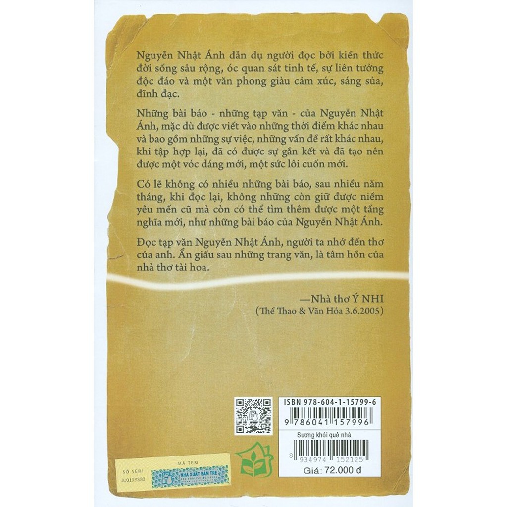 Sách - Sương Khói Quê Nhà (Tạp Văn) - Nguyễn Nhật Ánh - NXB Trẻ
