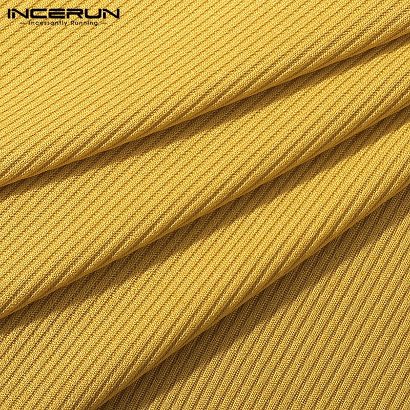 Áo thun Incerun dệt kim tay ngắn màu trơn cá tính cho nam