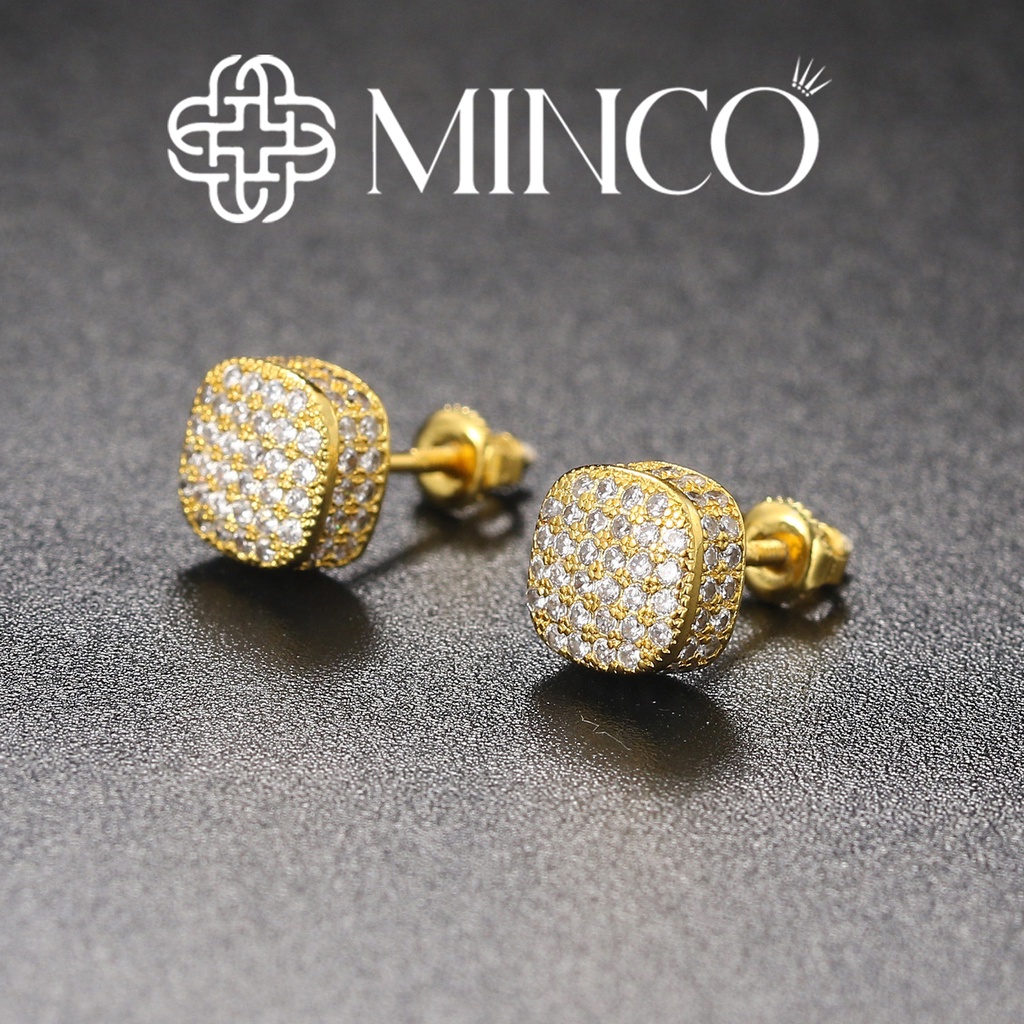 Khuyên tai nam full đá Vuông Minco Accessories bông tai cho nam phong cách hip hop siêu ngầu BT238
