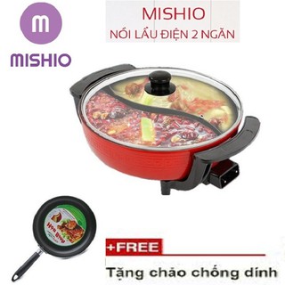 Nồi Lẩu Điện 2 Ngăn Mishio MK112 + TẶNG Chảo Chống Dính