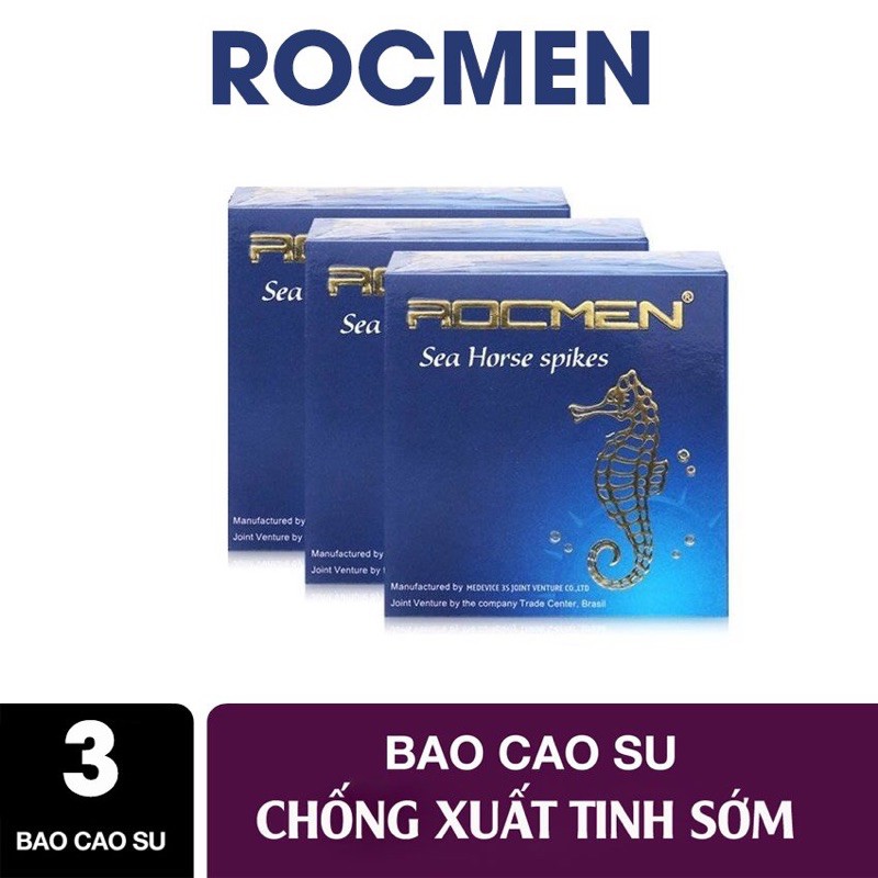 Bao cao su gai bi Rocmen Sea Horse xanh bạc hà - bcs có gai kéo dài thời gian, chống xuất tinh sớm - Hộp 3 cái