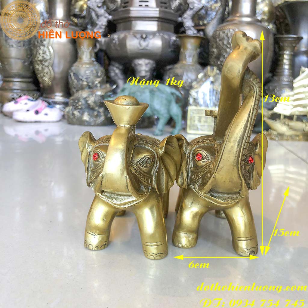 Đôi Tượng Voi Bằng Đồng Cỡ Nhỏ Phong Thủy