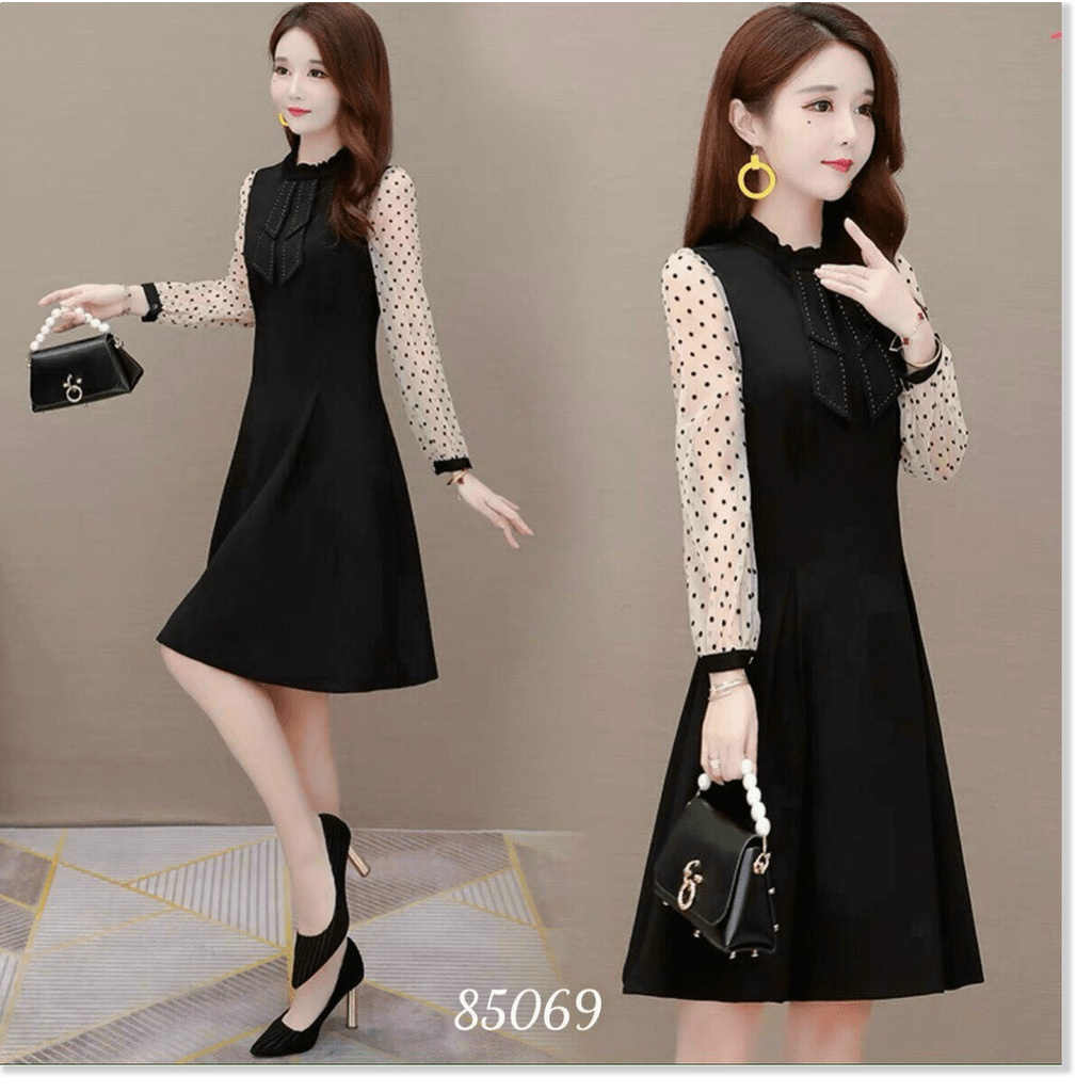 Đầm poly 2 da phối lưới kim tuyên tôn dáng cho các nàng KME FASHION