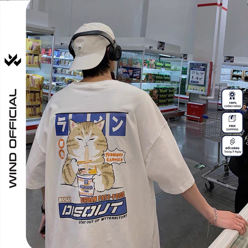 Áo thun tay lỡ Wind phông unisex form rộng Mèo Ly nam nữ cotton oversize ulzzang
