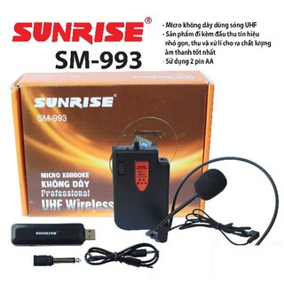 [Mã ELHACE giảm 4% đơn 300K] Micro không dây đeo tai Sunrise SM-993, cài đầu cho loa kéo, máy trợ giảng