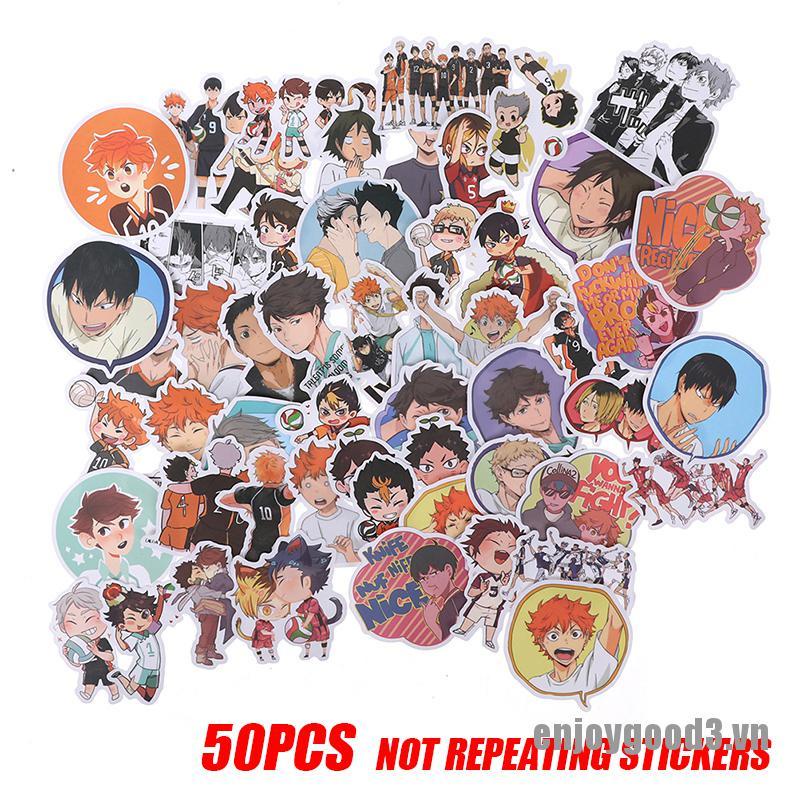 Bộ 50 Miếng Dán Pvc Chống Thấm Nước Hình Anime Haikyuu