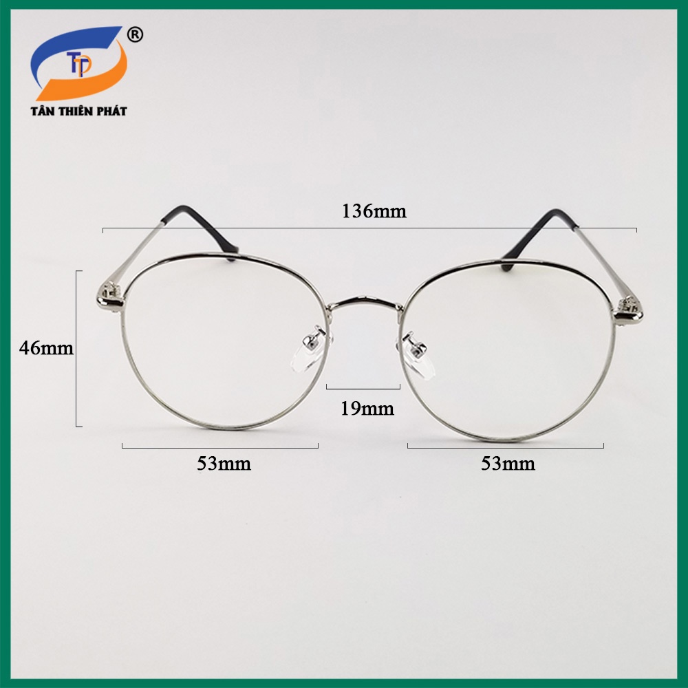 Gọng kính cận nữ, nam mắt giả cận tròn kim loại màu bạc, đen, vàng 9008. Tròng 0 độ chống ánh sáng xanh và tia UV
