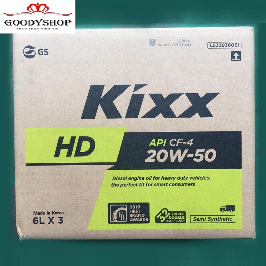 Dầu nhờn động cơ Diesel bán tổng hợp Kixx HD CF-4 20W/50 6L GOODYSHOP