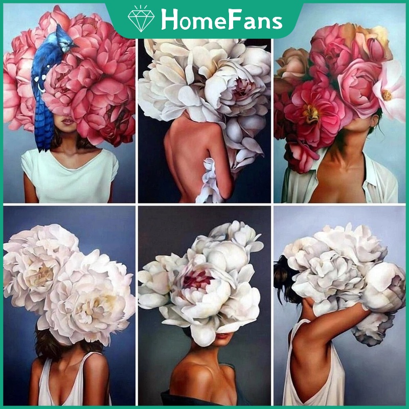 Bộ Tranh Đính Đá 5D Họa Tiết Cô Gái &amp; Hoa Độc Đáo Kích Thước 30x40cm Diy Dùng Trang Trí