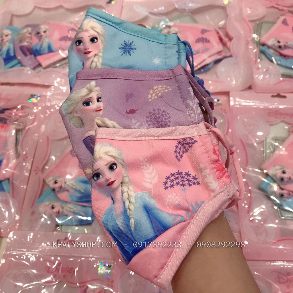 Set 3 khẩu trang vải Disney trẻ em hình công chúa Elsa ( Frozen ) 3 màu cho bé gái 3 - 8 tuổi - 57NDWF9485 | BigBuy360 - bigbuy360.vn