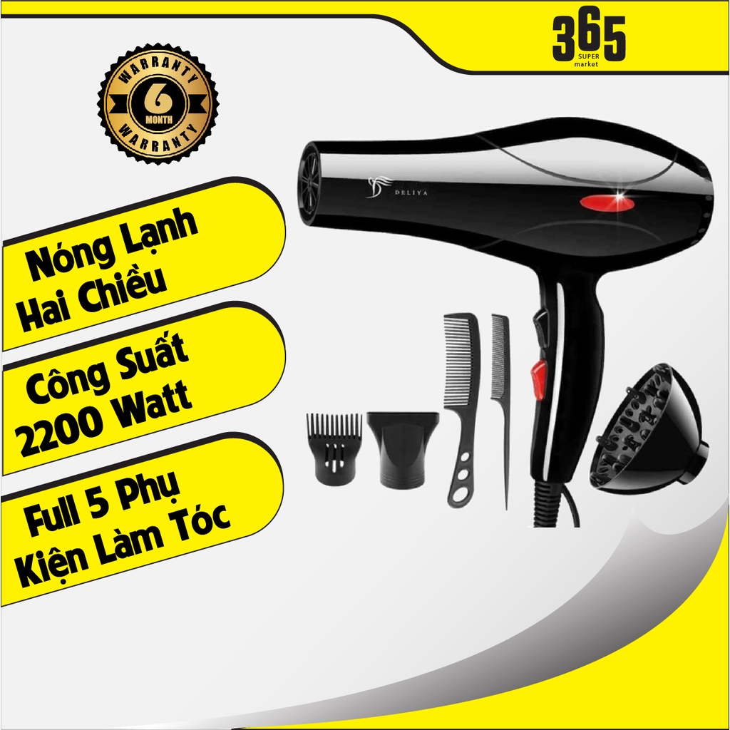 Máy Sấy Tóc DELIYA Nóng Lạnh 2 Chiều Công Suất Lớn 2200W Tặng Kèm Đầu Sấy Siêu Hot DL08