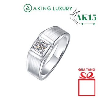 Nhẫn bạc nam  AKING LUXURY AK15 cao cấp, nhẫn bạc trơn, làm nhám hai bên hông làm nổi bật viên đá chủ tôn lên sự mạnh mẽ
