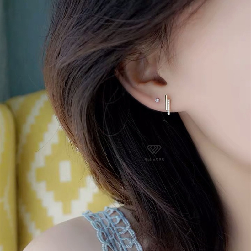 Bông tai Bella 925 hình sấm sét hoa tai đính đá nhân tạo sang trọng