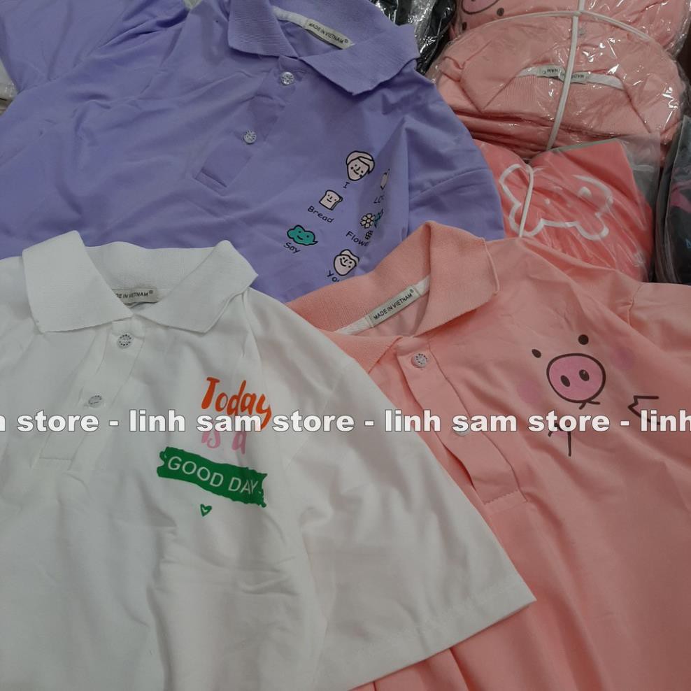 Áo thun POLO nữ tay lỡ có cổ phông form rộng freesize unisex mặc đi học, cặp, nhóm, lớp in hình DỄ THƯƠNG  ྇