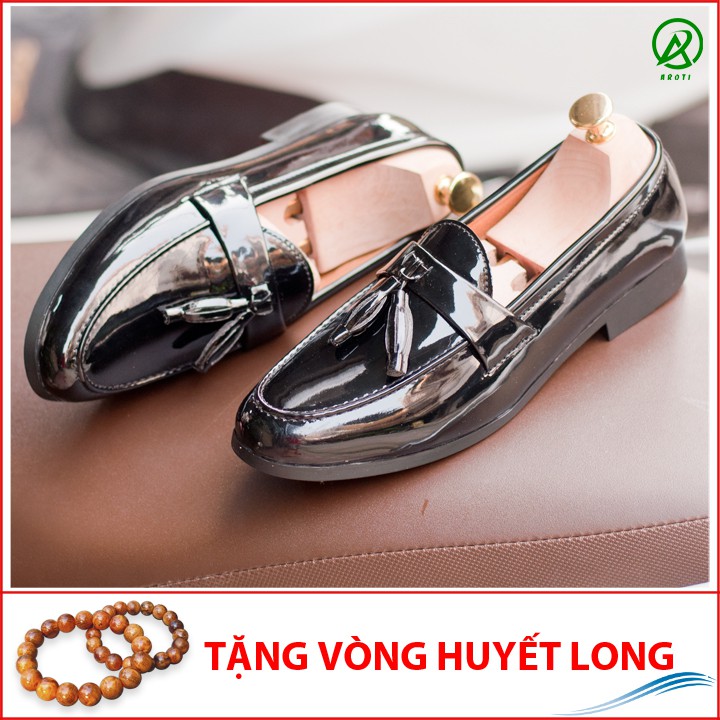 Giày Lười Nam Chuông Da Bóng Sang Trọng Đế Khâu Cao Cấp - M512(HL)- Kèm Vòng Gỗ Huyết Long