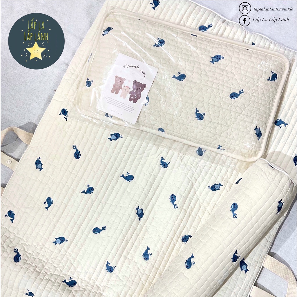 Nệm cuộn cotton Dottodott cho bé, họa tiết thêu #madeinKorea, lót cũi, nệm ngủ, tấm trải ngủ trưa, mềm mịn