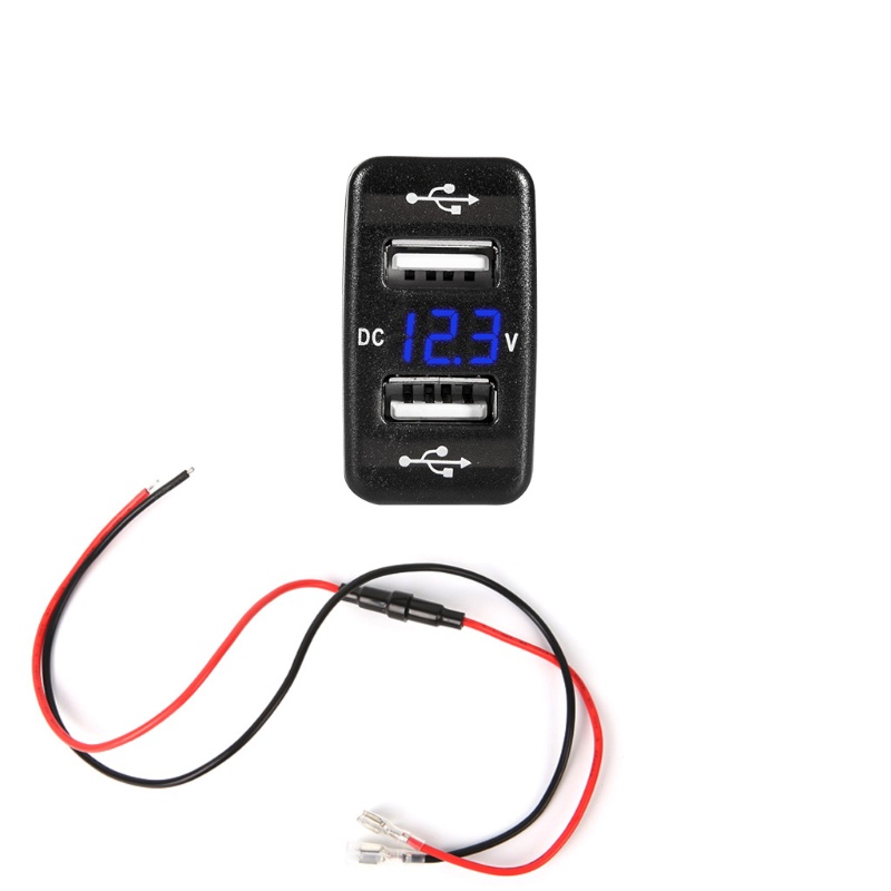 Tẩu Sạc Hai Cổng USB 40x23mm 12V Có Đèn LED Hiển Thị Vôn Kế Cho Xe Hơi