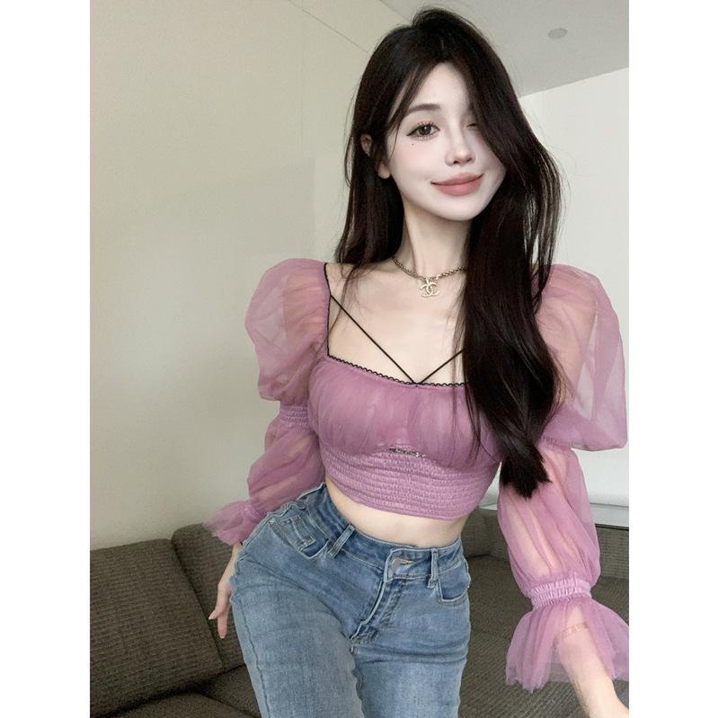 Áo Voan Tay Dài Hở Vai Màu Đen Thời Trang Dành Cho Nữ 9220