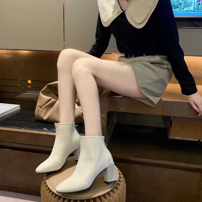 Boot nữ da bóng gót vuông 7cm ( sẵn) M8899