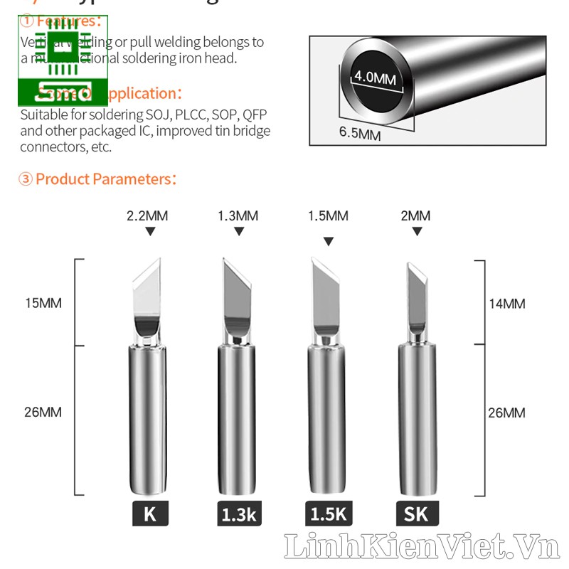 Bộ mũi hàn 900M, đầu mỏ hàn 900M-T-K/SK/I/B/3C/4C/0.8D dành cho máy hàn Hakko 936, 937, Quick 936, 937