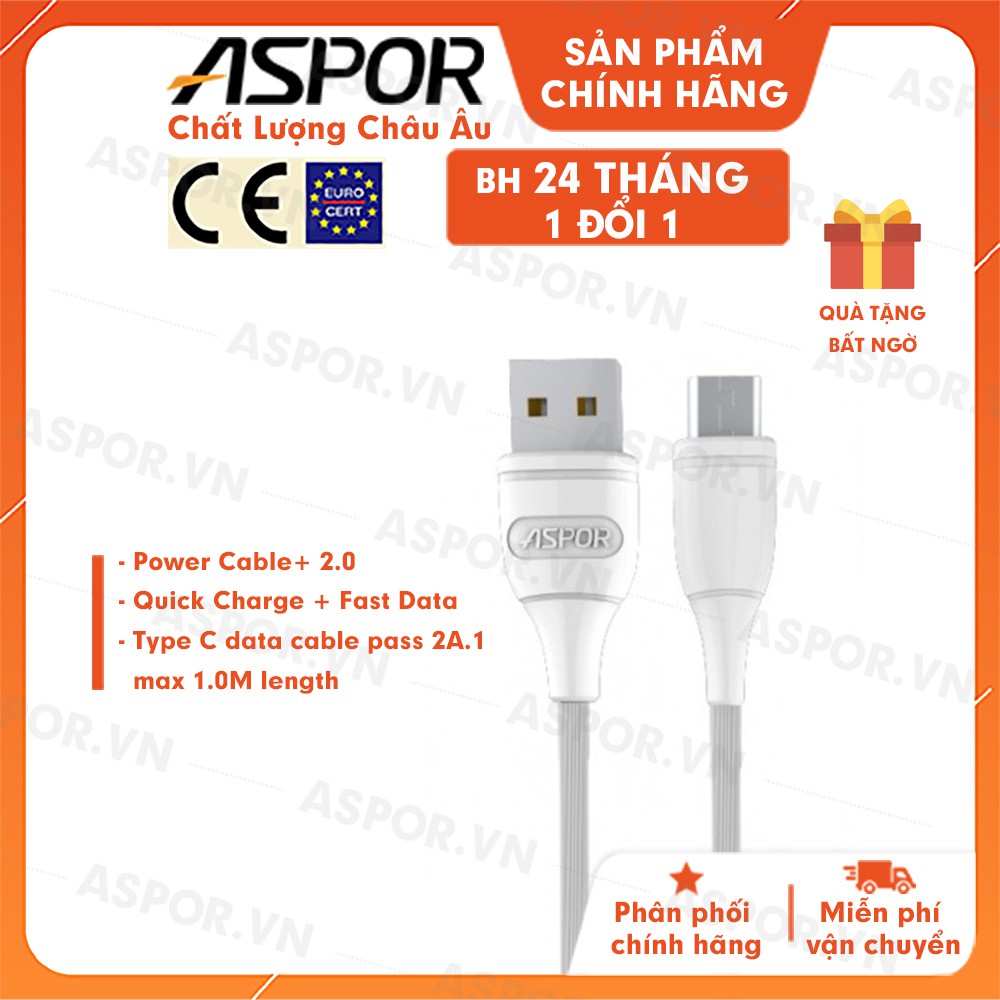 Cáp sạc ASPOR USB Type C 2.1A dài 1m AC-03