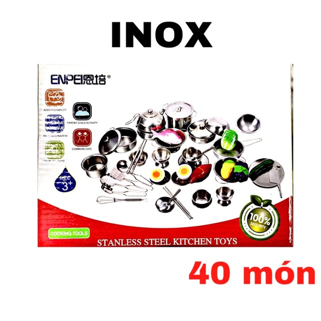 Bộ đồ chơi nấu ăn bằng inox cho bé 16/25/32/40 món - E3 Audio Miền Nam