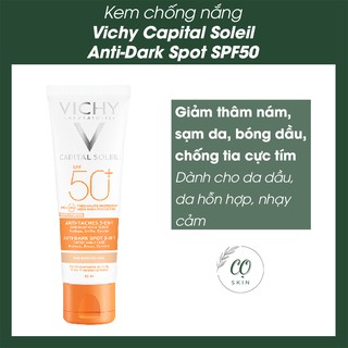 Kem chống nắng Vichy giảm thâm nám, ngăn sạm da Capital Soleil Anti-Dark Spot 3-in-1 SPF50 50ml - Pháp