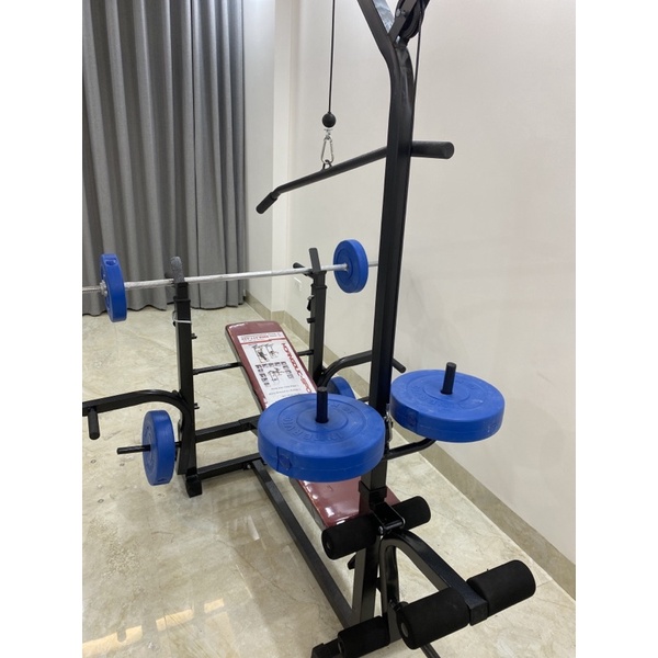 combo ghế tập tạ đa năng Hoàng Đức sport xuki kèm đòn tạ 1,5m và 50kg tạ nhựa 0968417433