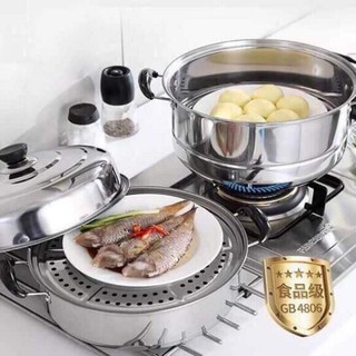 Nồi Hấp Inox 2 Tầng 3 Đáy