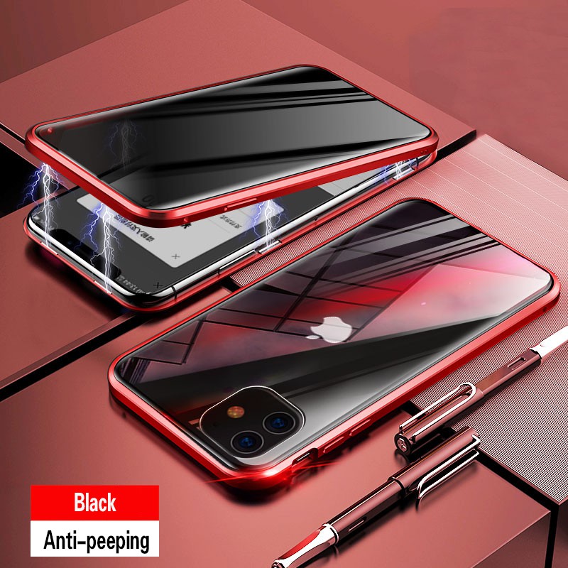 Ốp điện thoại khung kim loại mặt kính cường lực chống nhìn trộm 360 cho Iphone 11 Pro MAX XR XS MAX X 8 7 6 6s plus | BigBuy360 - bigbuy360.vn