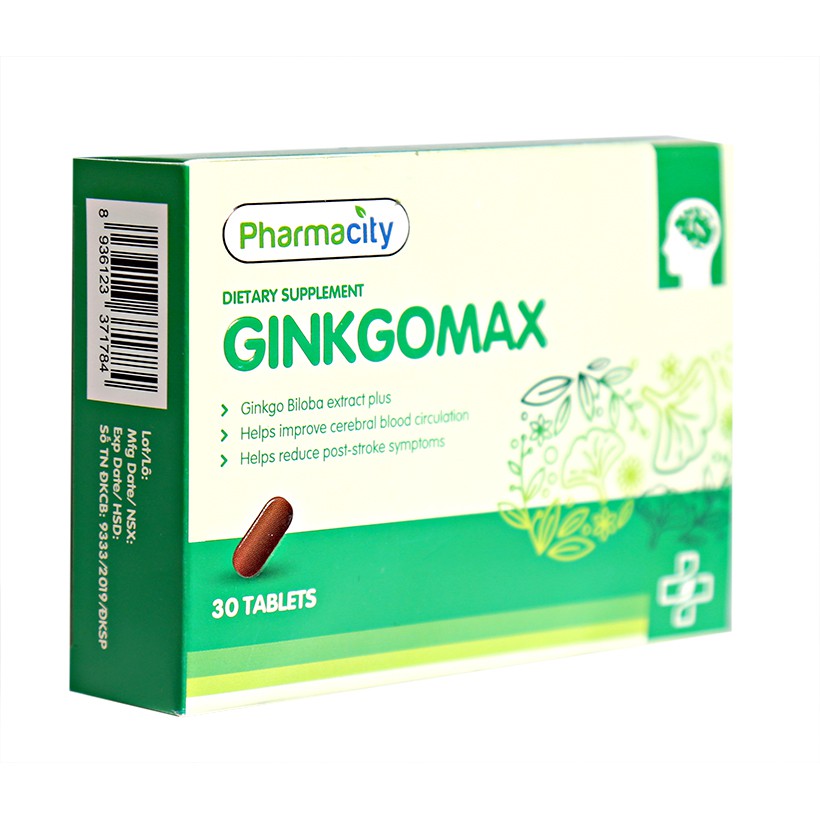 Thực Phẩm Pharmacity Hỗ Trợ Tuần Hoàn Máu Não Ginkgomax (30 viên/hộp)