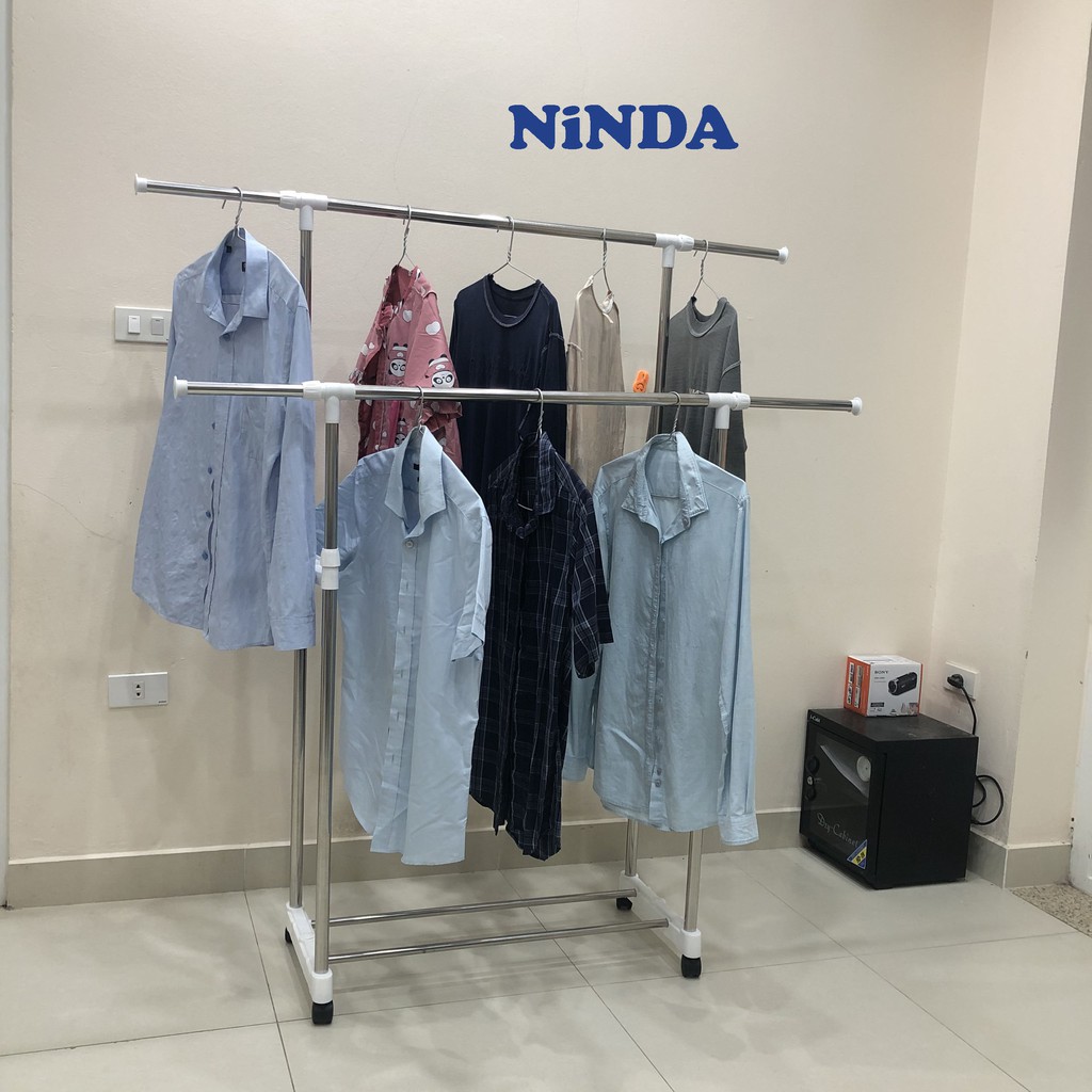 Giá Giá phơi quần áo Inox NiNDA R217 2 tầng có bánh xe