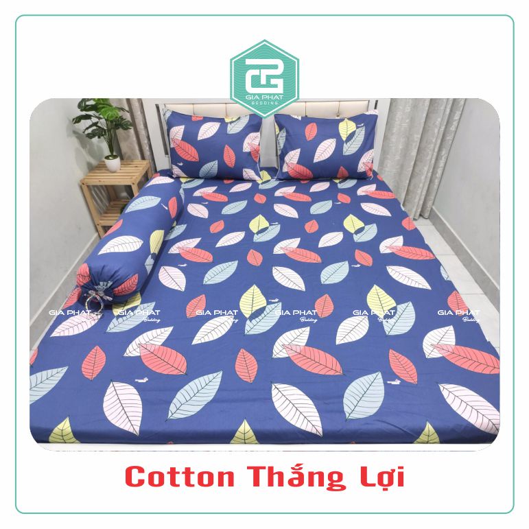 Bộ ga gối Thắng Lợi {4 món}100% Cotton chuẩn logo họa tiết Lá Rơi