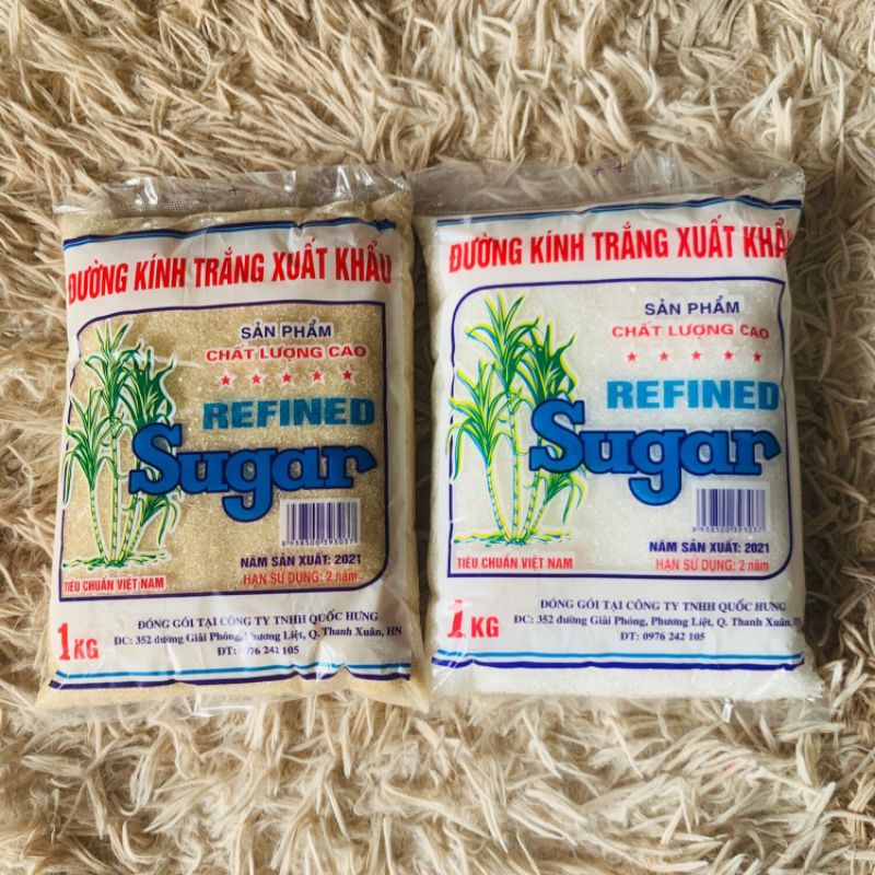 Đường kính trắng, vàng xuất khẩu gói (1kg) / Đường mía sạch tự nhiên nguyên chất