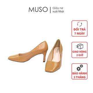 Giày cao gót muso 7p quai mềm mũi vuông da vân rắn kiểu dáng basic