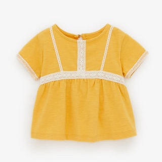 Áo cotton vàng viền ren Zara