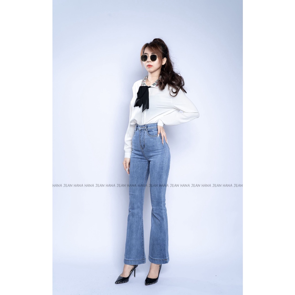 Quần Jean Nữ Ống Loe Lưng Cao Jean Pas Phom Dài Trơn Basic