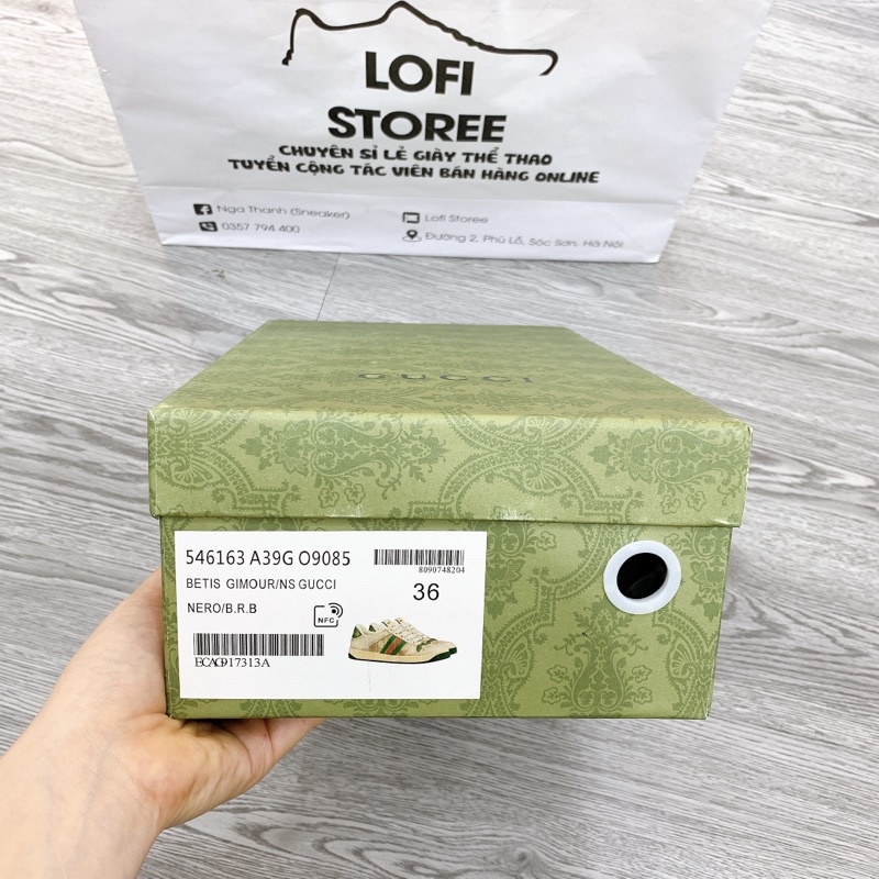 Giày Gucci sơn tùng, Giày thể thao GC 3 vạch hàng cao cấp da thật full size 36-43 box matcha mới