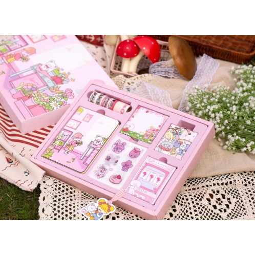 SET 21 MÓN gồm Sổ tay + Giấy note + Sticker + 6 cuộn Washi tape DIY - Văn Phòng Phẩm Sáng Tạo