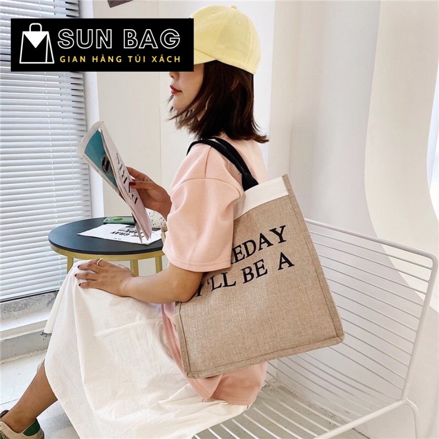 Túi Tote vải nữ, túi đi chơi, đi học, vải cói cao cấp size 32cm SB221