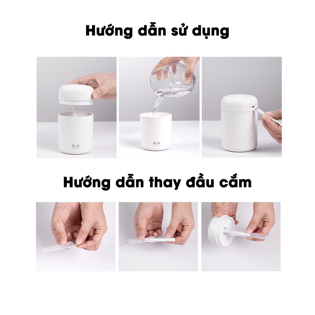 Máy xông tinh dầu phun sương tạo độ ẩm khử mùi không khí cho phòng ngủ, xe hơi 300ml có đèn led