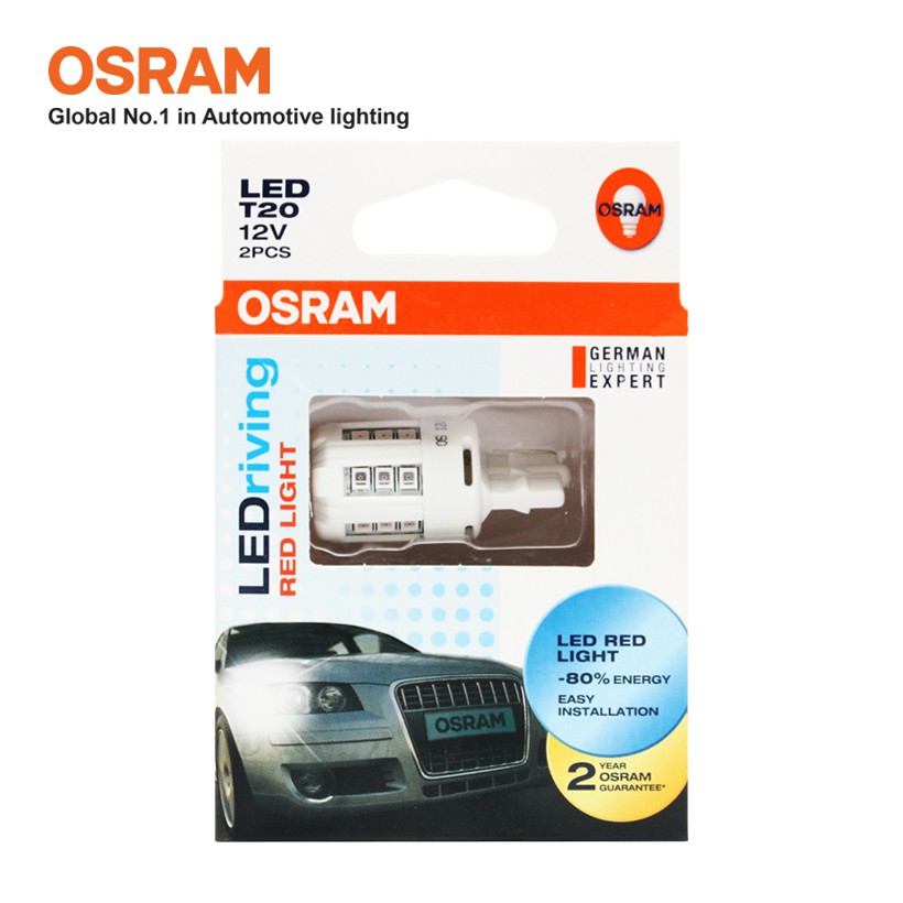 Combo 2 Bóng Đèn Led Chân Ghim Nhỏ OSRAM Standard Retrofit W21W 12V Màu Đỏ - Nhập Khẩu Chính Hãng