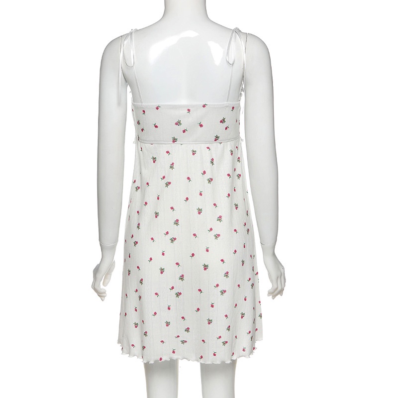 DUNEA Đầm Hai Dây In Hoa Hở Vai Có Tai Gỗ Cho Nữ