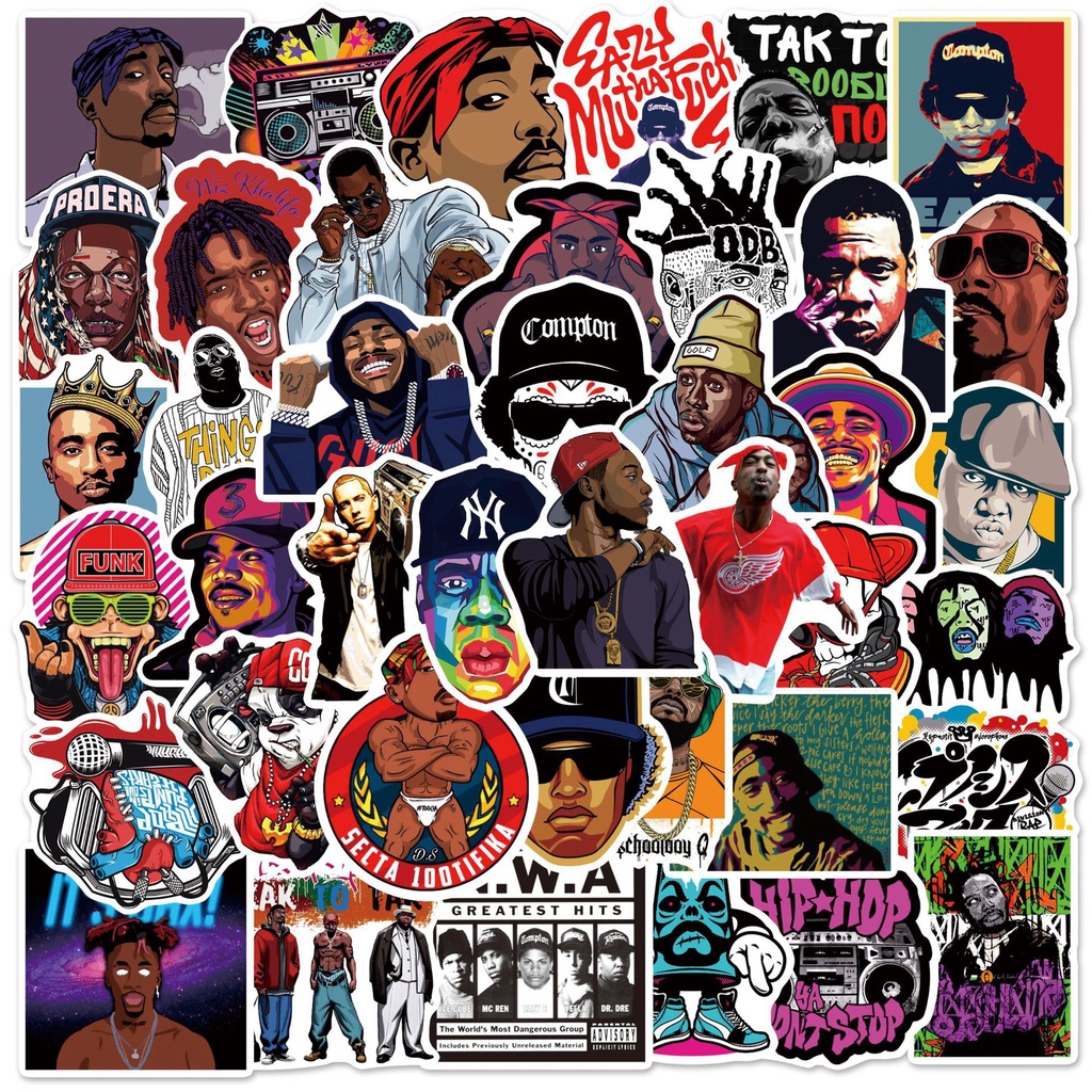 50pcs Legendary Rapper Tupac 2Pac Stickers Notorious Big East /West Coast Graffiti Luggage Laptop Skateboard Sticker