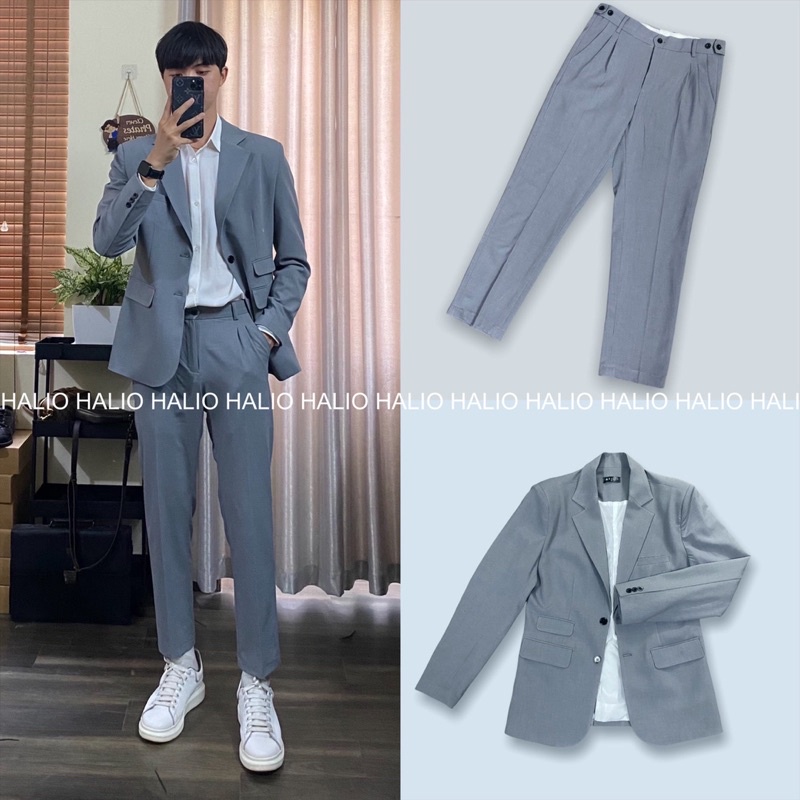 Set vest nam xanh đá ve nhọn, 2 khuy, dáng thoải mái, trẻ trung, lịch lãm - HALIOMAN